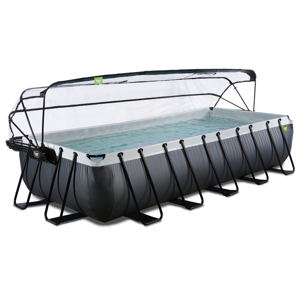 Piscine 540x250x100cm noir avec dôme, pompe filtrante sable et pompe à chaleur