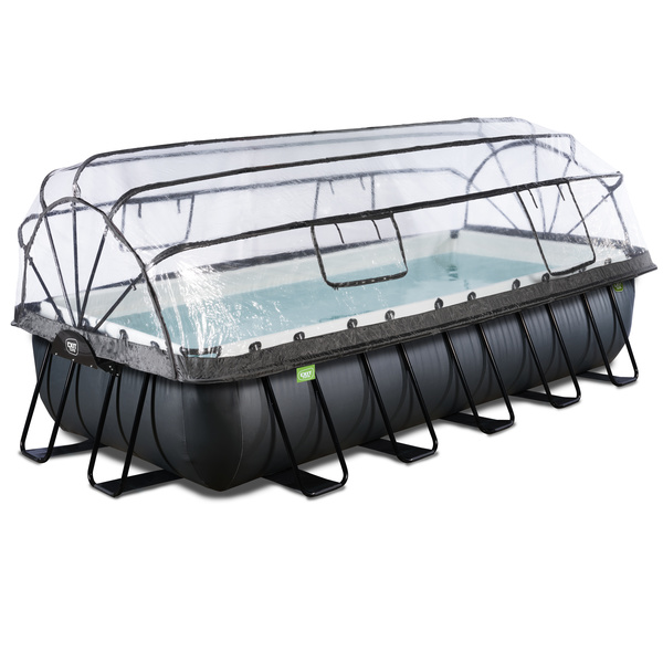 Piscine 540x250x100cm noir avec dôme, pompe filtrante sable et pompe à chaleur