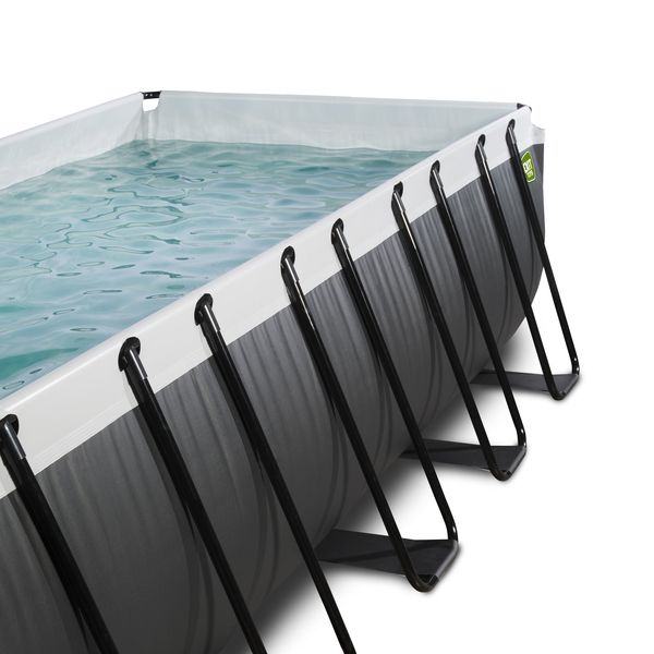 Piscine 540x250x100cm noir avec dôme, pompe filtrante sable et pompe à chaleur