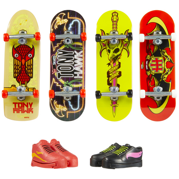 Finger Skate Hot Wheels - Coffret de 4 planches et chaussures Tony Hawk