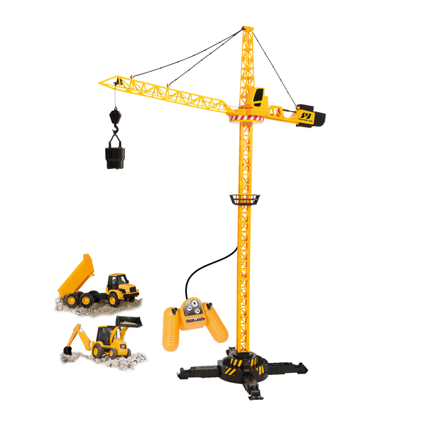 Grande grue de chantier télécommandée 120 cm et 2 véhicules camions