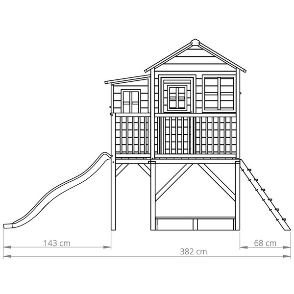 Maison en bois Loft 550 rouge avec bac à sable et toboggan