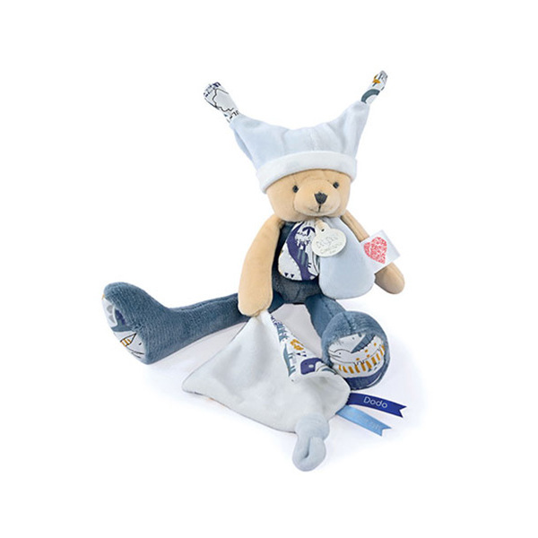 Doudou ours pantin - Bleu