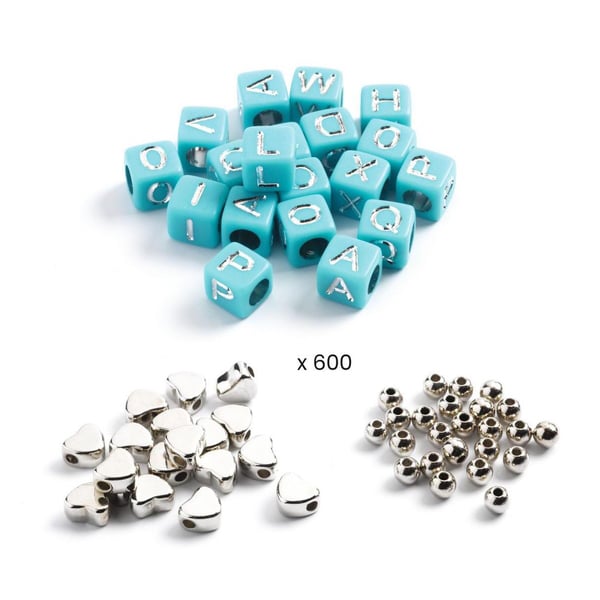 Perles alphabets argent/bleu x1000