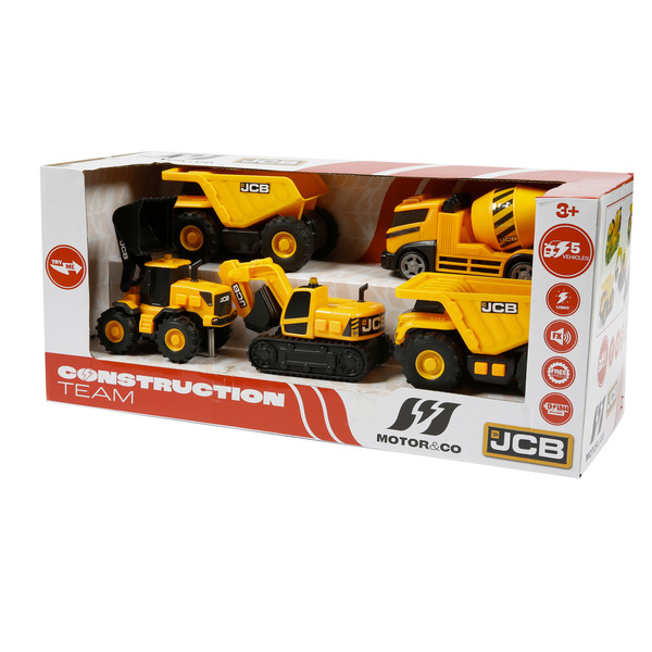 Coffret 5 véhicules de chantier JCB