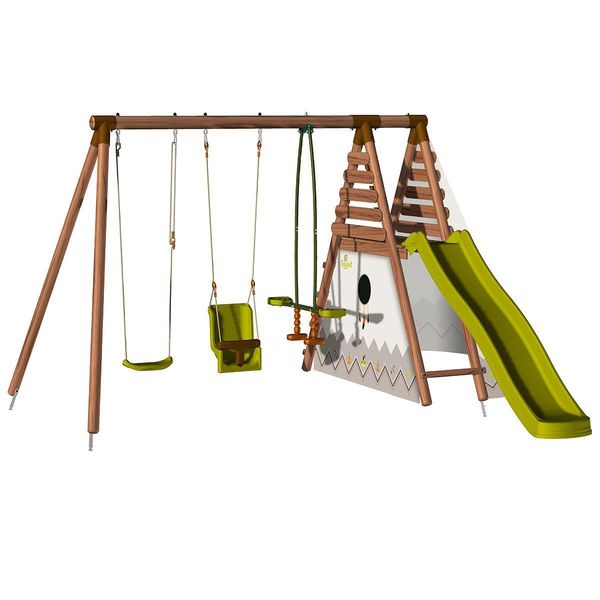 Aire de jeux en bois avec tipi et toboggan Camélia