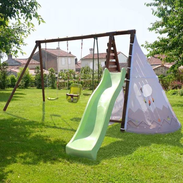 Aire de jeux en bois avec tipi et toboggan Camélia