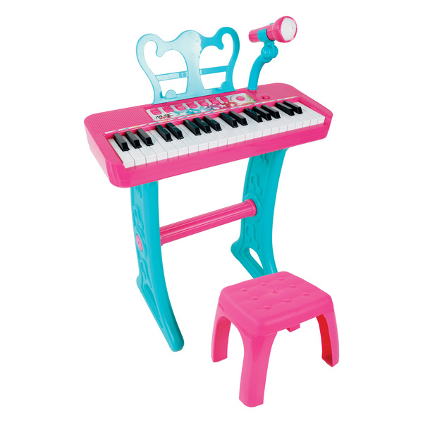 Piano électronique rose sur pied avec tabouret