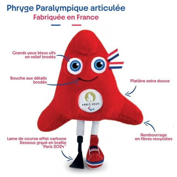 Peluche mascotte officielle Jeux Paralympiques Paris 2024 - 28cm