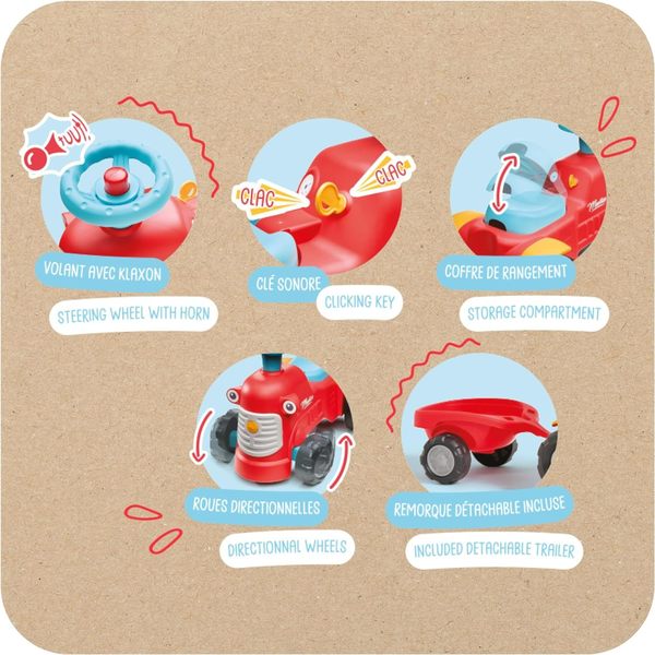 Porteur tracteur Maurice avec remorque rouge Falk : King Jouet Suisse, Porteurs & Jouets ?� 