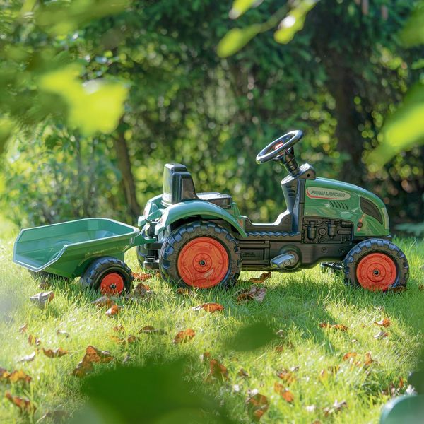 Tracteur à pédales Farm Lander vert avec remorque