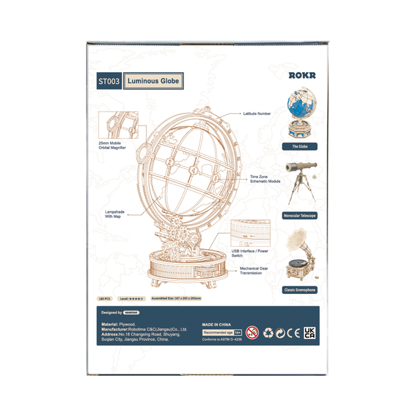 Puzzle en bois 3D - Globe terrestre lumineux