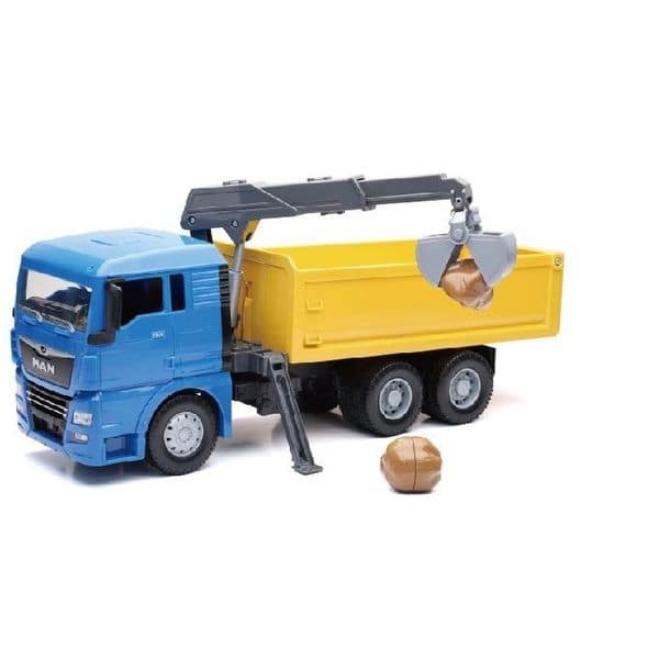 Camion MAN TGX XL bleu et grue de déchargement 1/18