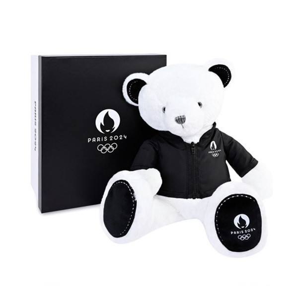 Peluche ours blanc JO Paris 2024 - veste noire zippée 