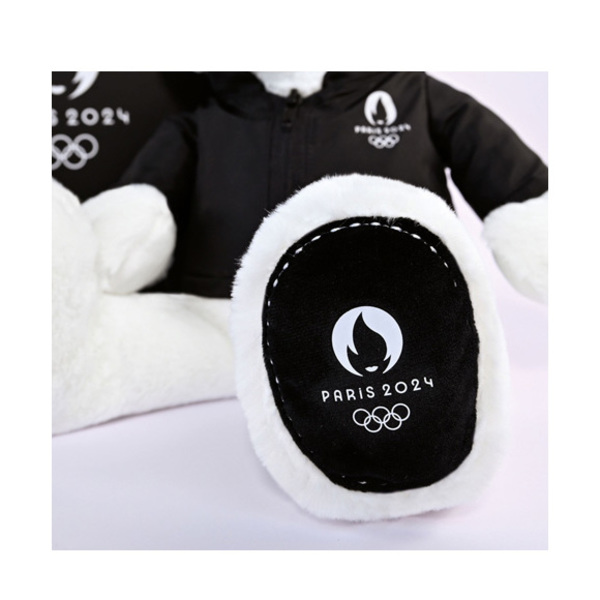 Peluche ours blanc JO Paris 2024 - veste noire zippée 