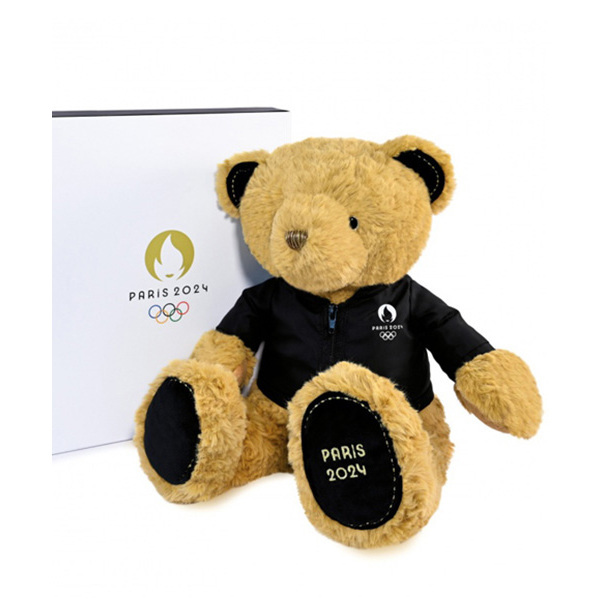 Peluche ours marron Paris 2024 - Veste noire zippée