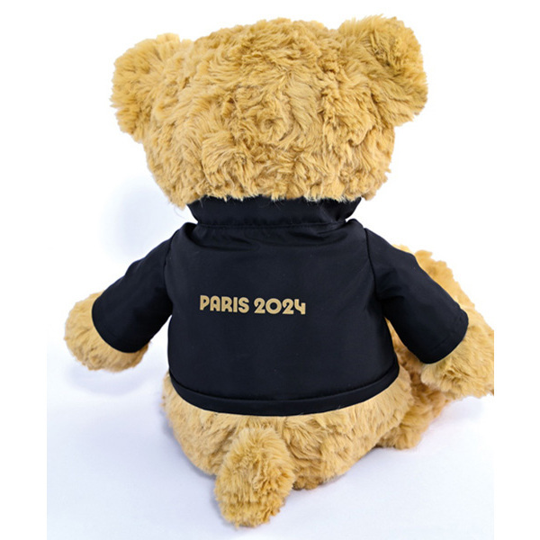 Peluche ours marron Paris 2024 - Veste noire zippée