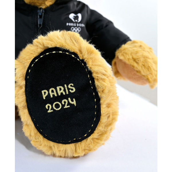 Peluche ours marron Paris 2024 - Veste noire zippée