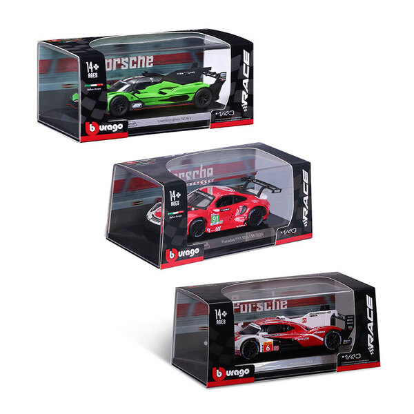 Véhicule de course 1/43 (modèle aléatoire)