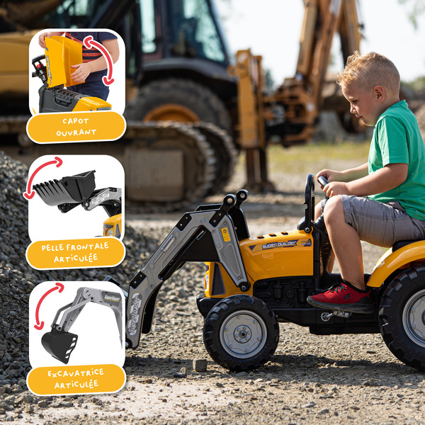 Tractopelle SuperBuilder avec excavatrice et remorque