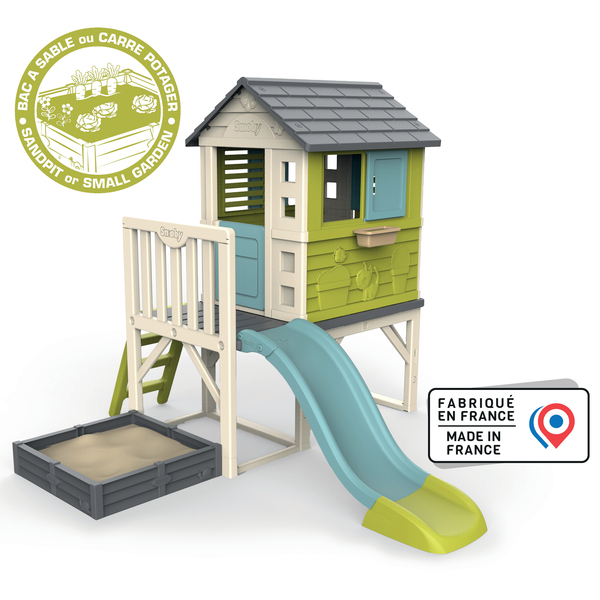 Maison Smoby Pilotis Square - aire de jeu toboggan et bac à sable