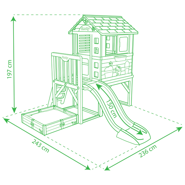 Maison Smoby Pilotis Square - aire de jeu toboggan et bac à sable