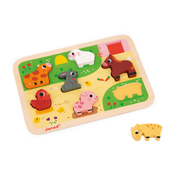 Puzzle chunky en bois - les animaux de la ferme 7 pièces