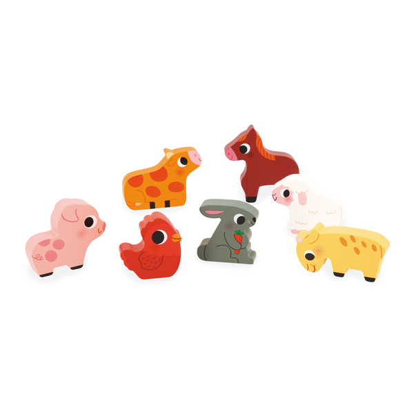 Puzzle chunky en bois - les animaux de la ferme 7 pièces