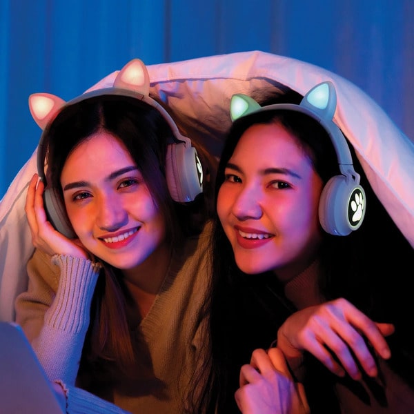 Casque audio sans fil lumineux oreilles de chat