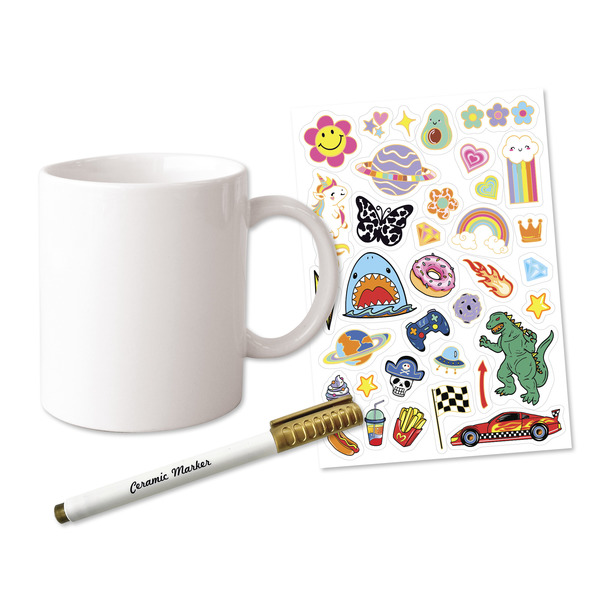 Mug à décorer en porcelaine avec stylo et stickers