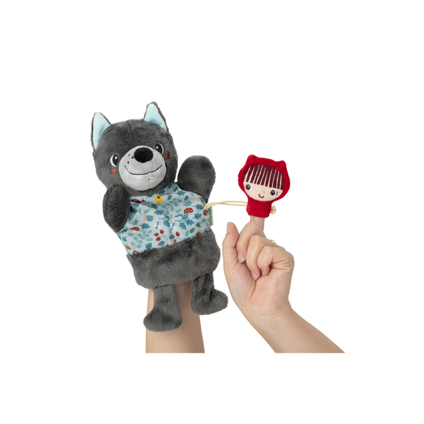 Doudou marionnette loup et chaperon rouge