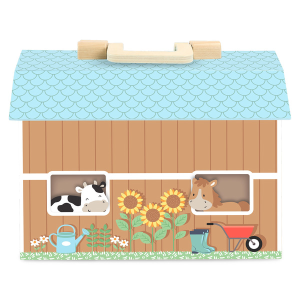 Ferme en bois transportable 34 cm avec personnages 
