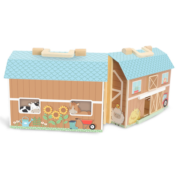 Ferme en bois transportable 34 cm avec personnages 