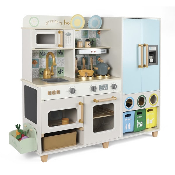 Grande cuisine en bois interactive 120 cm avec bacs de trie