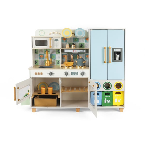 Grande cuisine en bois interactive 120 cm avec bacs de trie