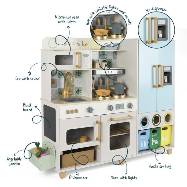 Grande cuisine en bois interactive 120 cm avec bacs de trie