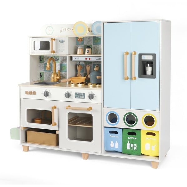 Grande cuisine en bois interactive 120 cm avec bacs de trie