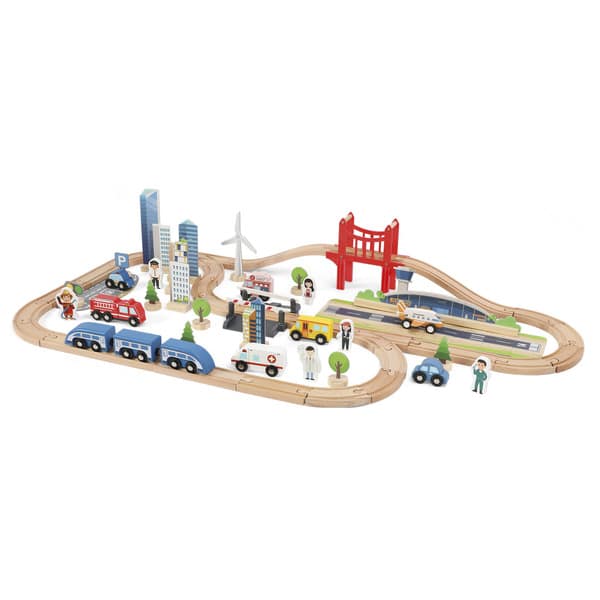 Coffret circuit de train en bois 100 pièces