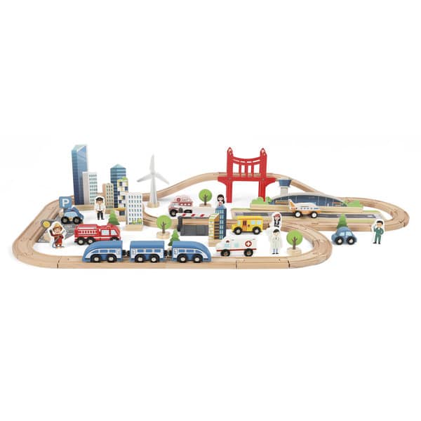 Coffret circuit de train en bois 100 pièces