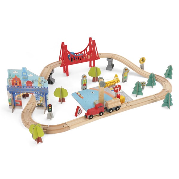 Coffret circuit de train en bois 60 pièces