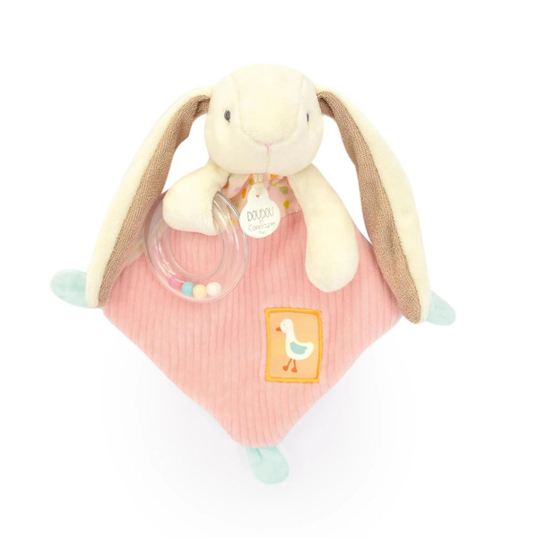 Doudou hochet lapin ciboulette rose