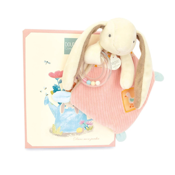 Doudou hochet lapin ciboulette rose