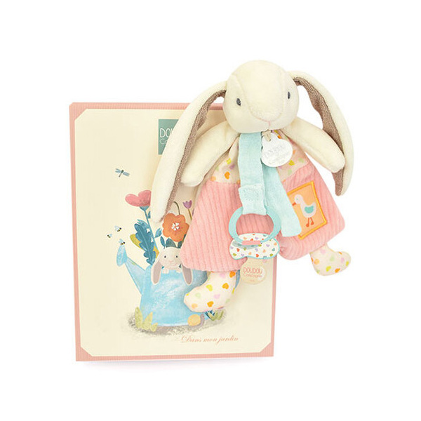 Doudou attache-sucette lapin ciboulette