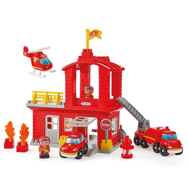 Caserne de pompiers avec hélicoptère et camion