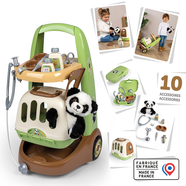 Chariot vétérinaire avec peluche panda