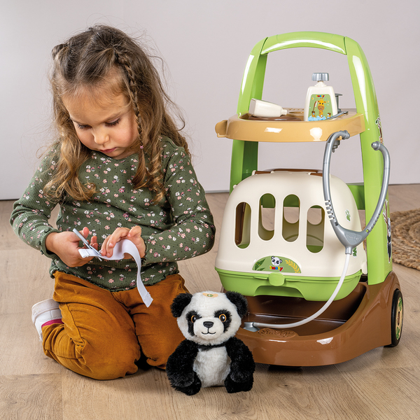 Chariot vétérinaire avec peluche panda