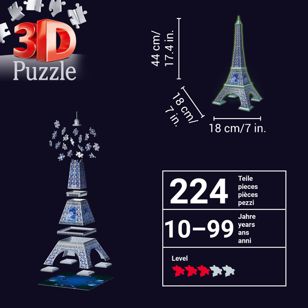 Puzzle 3D Tour Eiffel phosphorescente - 216 pièces