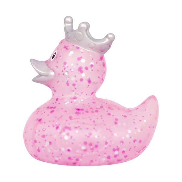 Canard de bain paillettes avec couronne rose