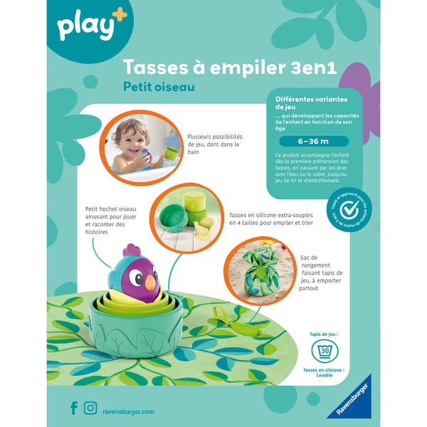 Tasses à empiler en silicone et oiseau - Play +