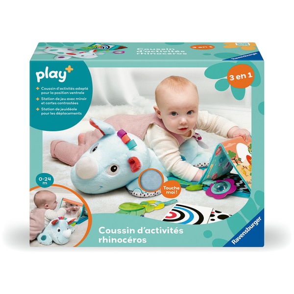 Coussin d activités d éveil 3 en 1 rhinocéros - Play +